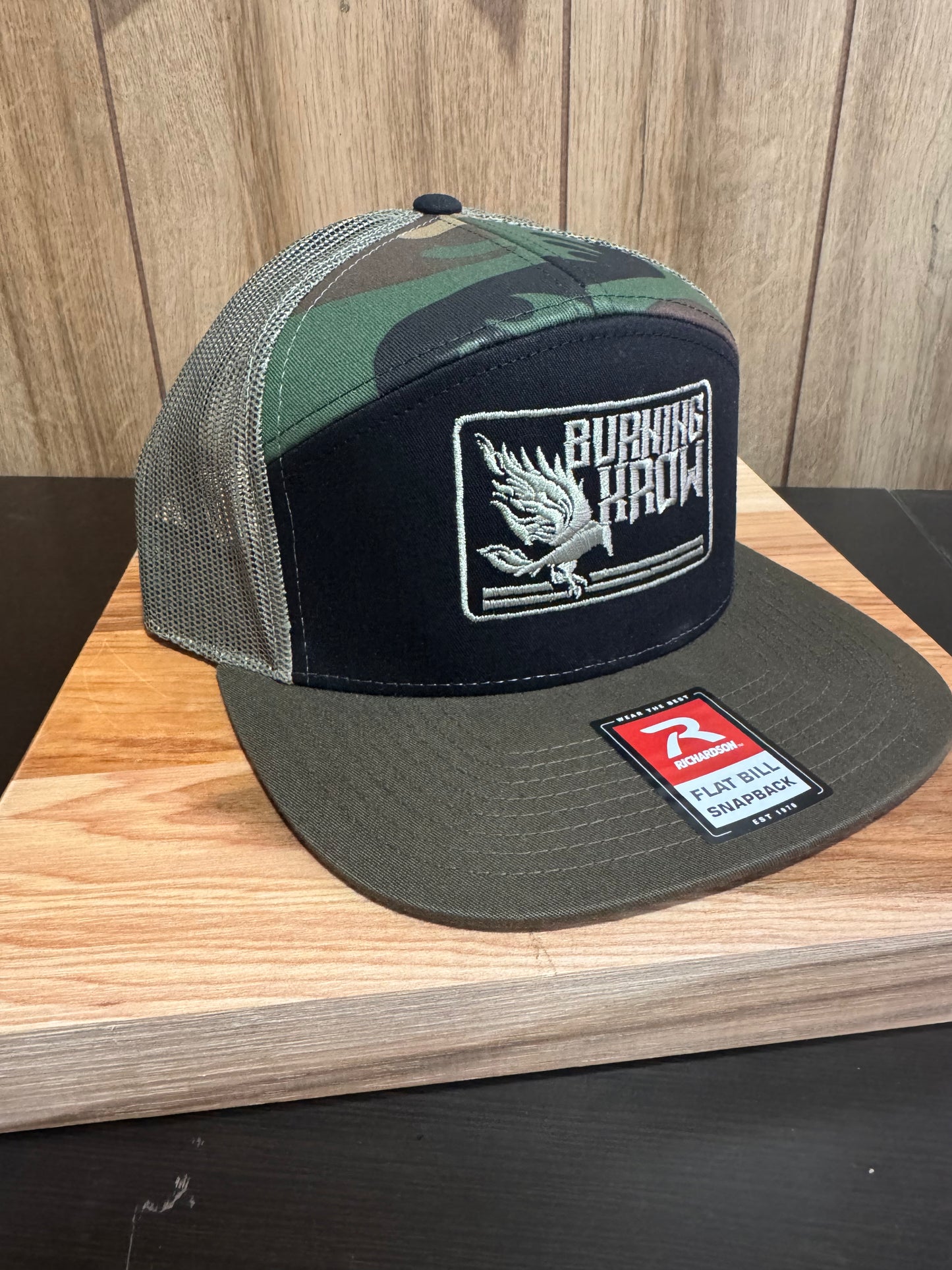 Burning Krow Camo/Black/Green Logo 3 Flat Bill Snapback