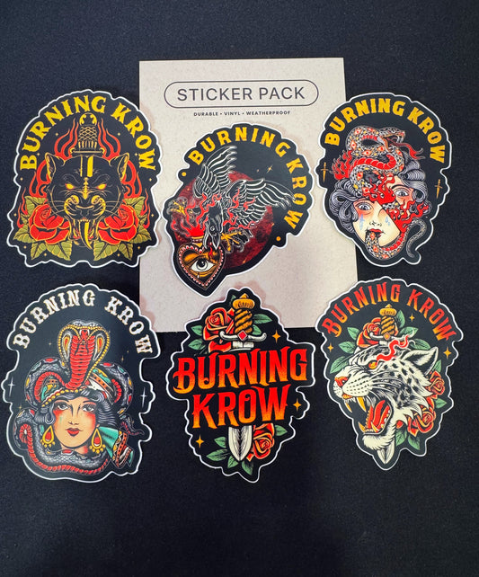 Burning Krow Traditional Style Sticker Pack