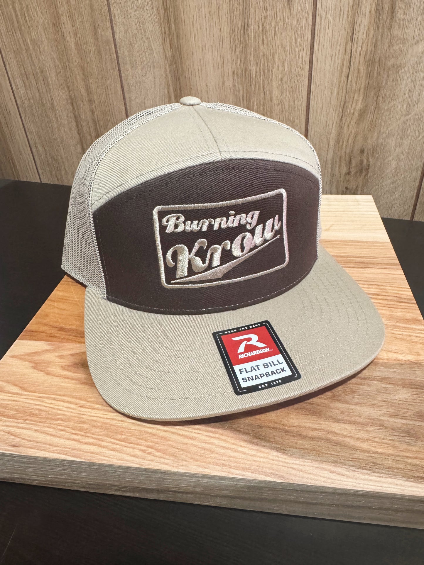 Burning Krow Brown & Khaki Logo 2 Flat Bill Snap Back