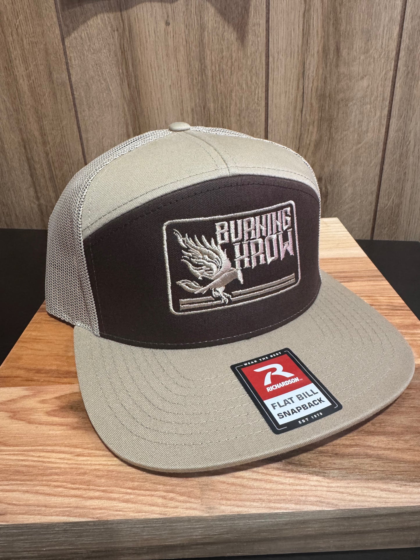 Burning Krow Brown & Khaki Logo 3 Flat Bill Snapback