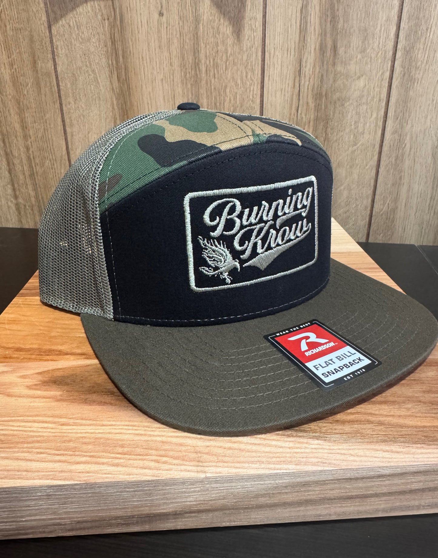 Burning Krow Camo/Black/Green OG Logo Flat Bill Snapback